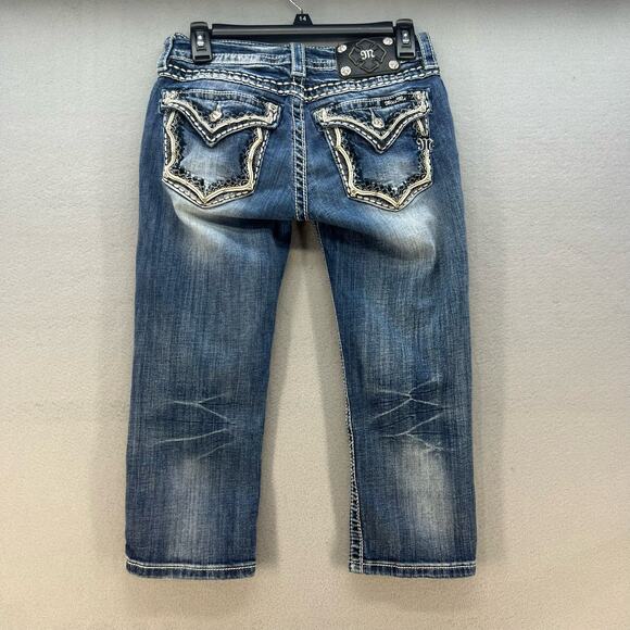 Miss Me Women's Signature Capri Jeans Size 27 (4) Biker Moto Bling Denim Rocker - Picture 1 of 14